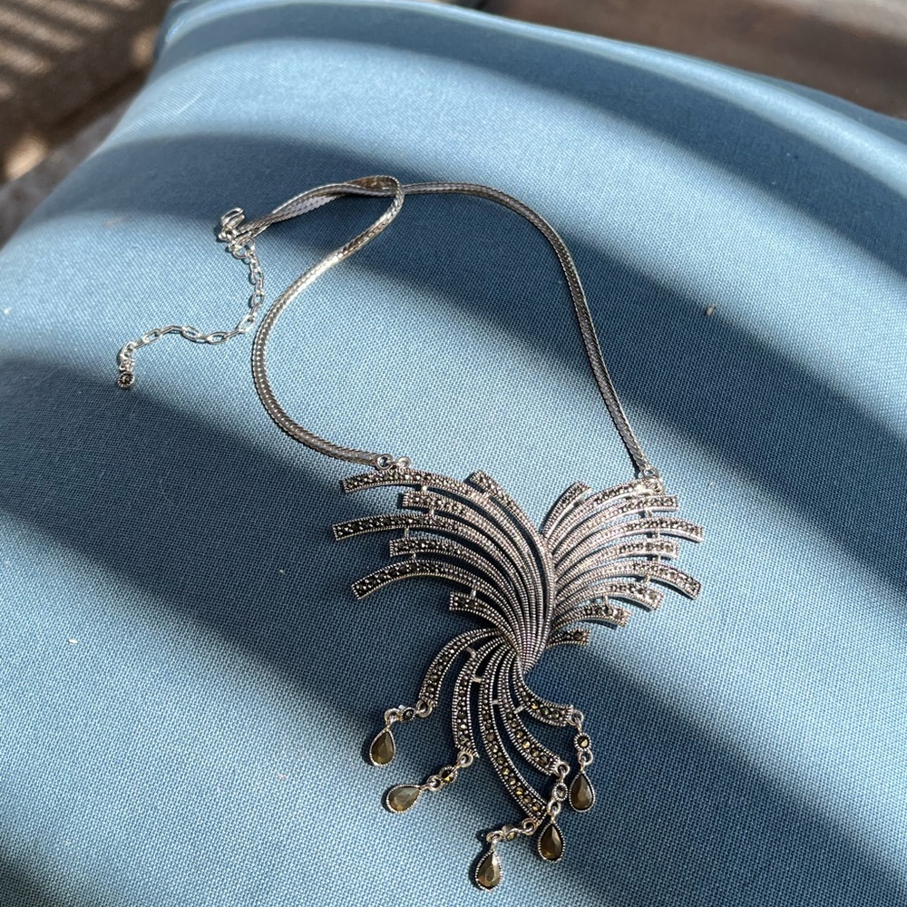 Fireworks pendant Silver necklace 16”